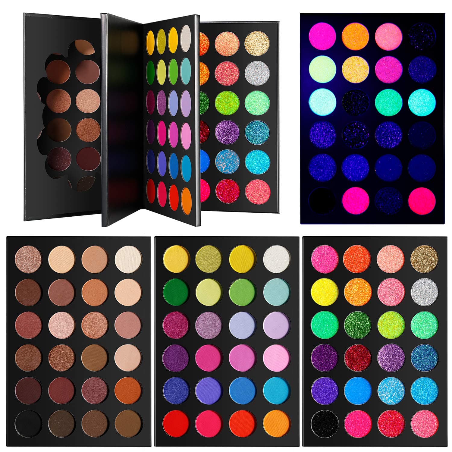Afflano Makeup Eyeshadow Palette Ultra Pigmented, 3 in1 Professional Large Eye Shadow Pallet 72 Color,Matte Shimmer Natural Nude Earth+ Colorful Rainbow Bright Eye Tone+ Pressed Glitter Glow In Dark