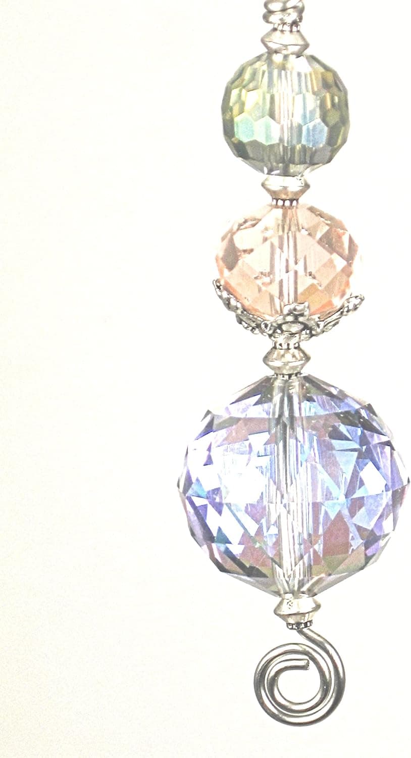Trace Ellements Pastel Pink-Peach, Lavender and Green Large Faceted Glass Ball Ceiling Fan Pull Chain