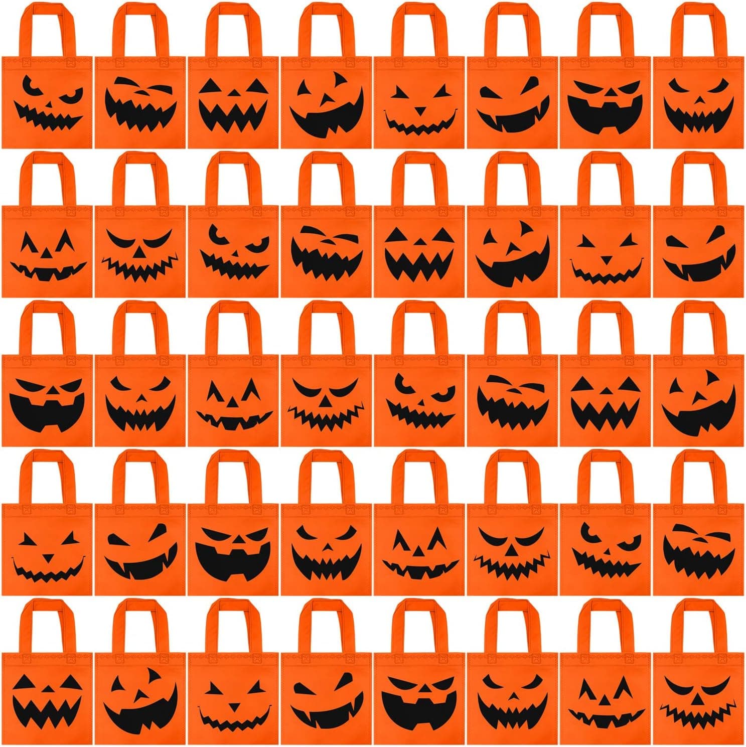 ELCOHO 40 Packs Halloween Non-woven Bags Candy Bags Trick or Treat Goody Bags Pumpkin Bags with Handles for Party Favors, 8 by 8 Inches, 10 Styles
