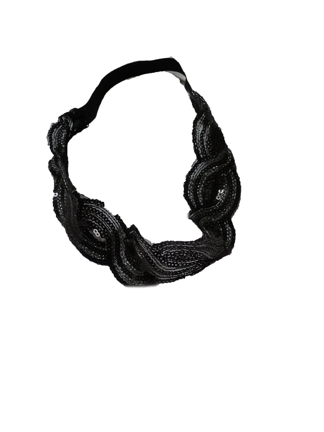 Black Sequined Netted Embellished Formal Elegant Elastic Headband SH533