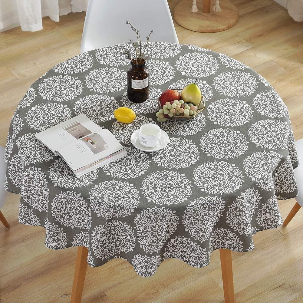 Table Cloth, Round Stripe Table Cover Nordic Twill Floral Tablecloth Washable Dining Decorative for Holiday Home Christmas Party Picnic (Floral Gray)