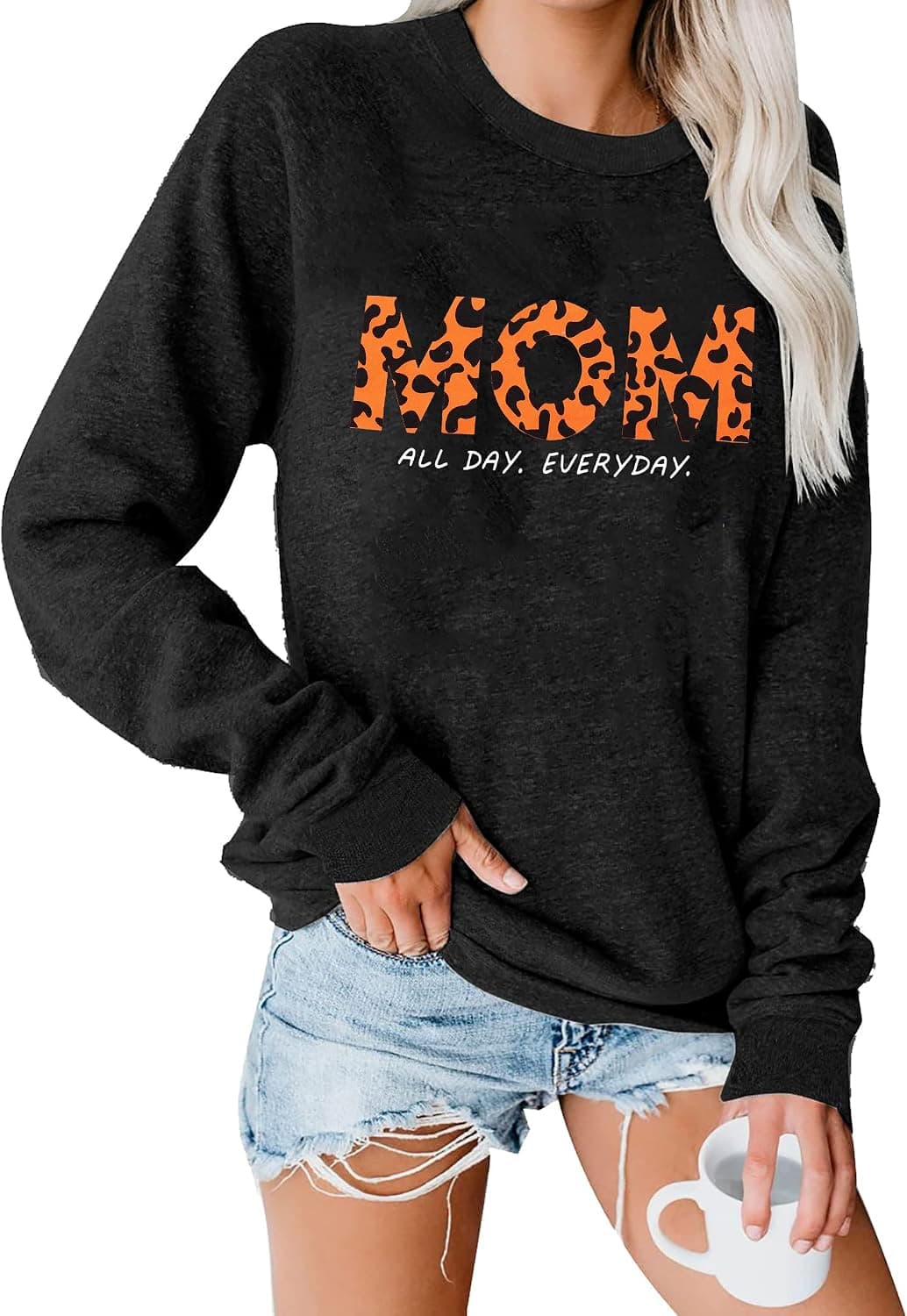 Mom Sweatshirt for Women Cute Leopard Mama Long Sleeve Shirt Funny Mama Blessed Shirt Pullover Tops