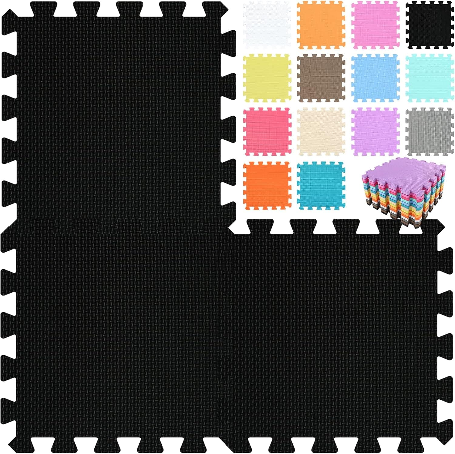 qqpp EVA Rubber 18 Tiles Interlocking Puzzle Foam Floor Mats - Baby Play Mat for Playing | Exercise Mat for Home Workout. Black. QC-Db18N