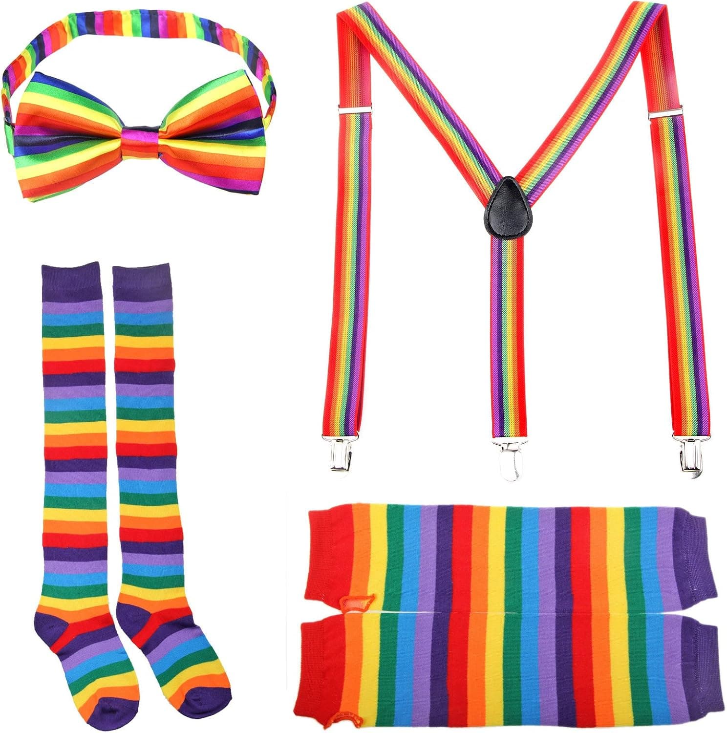 Adult Rainbow Costume Sets Wave Wig Long Gloves Stockings Tail Tutu Skirt Feather Headband