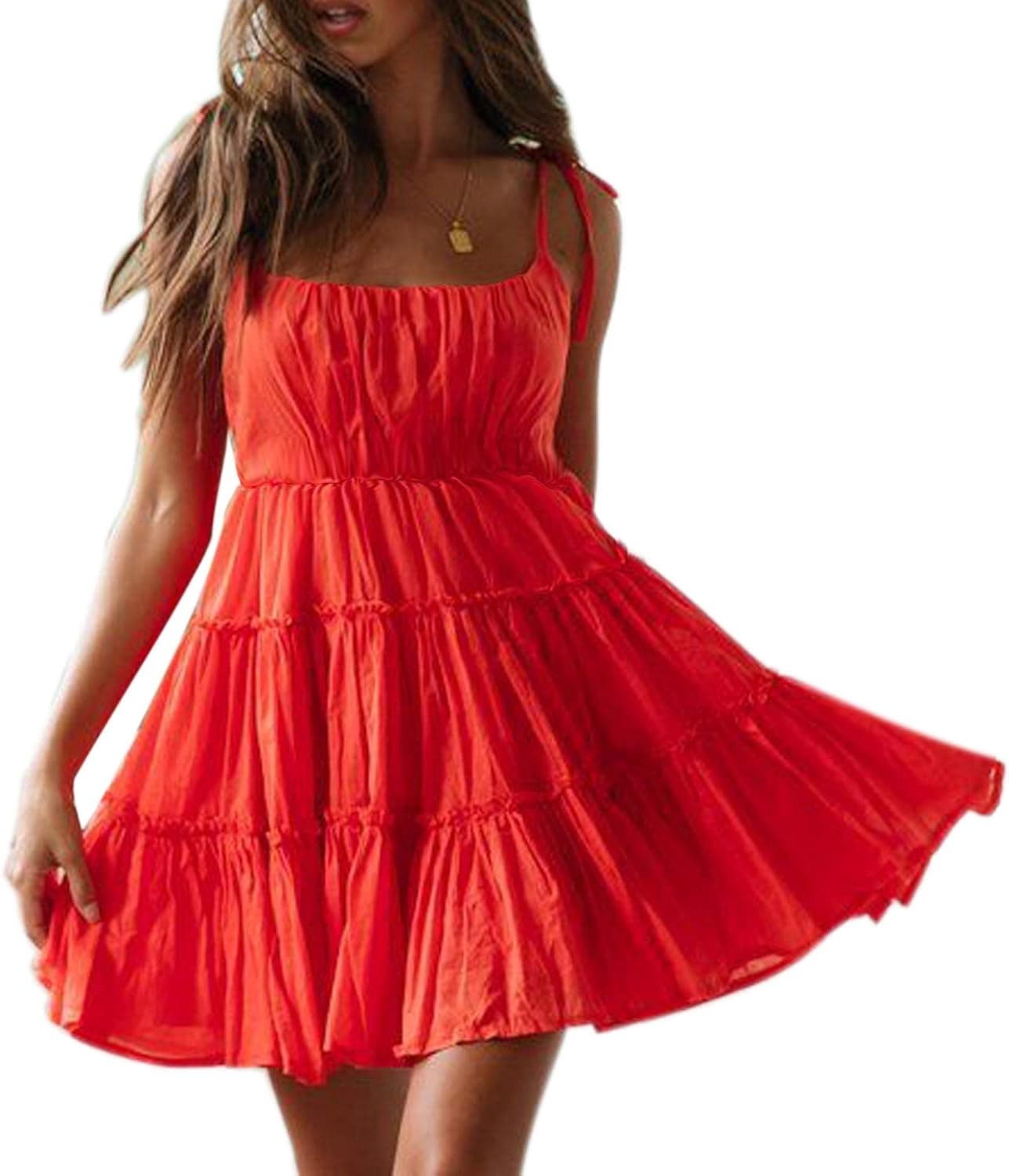 Mingriya Womens Spaghetti Strap Summer Dress Casual Short Sundress Beach Mini Dresses