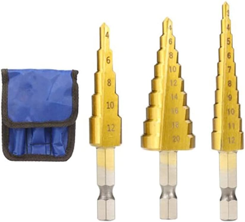 P1 Tools 3PCS Titanium Uni Step Drill Bit Set,Sizes 3-12mm 4-12mm 4-20mm
