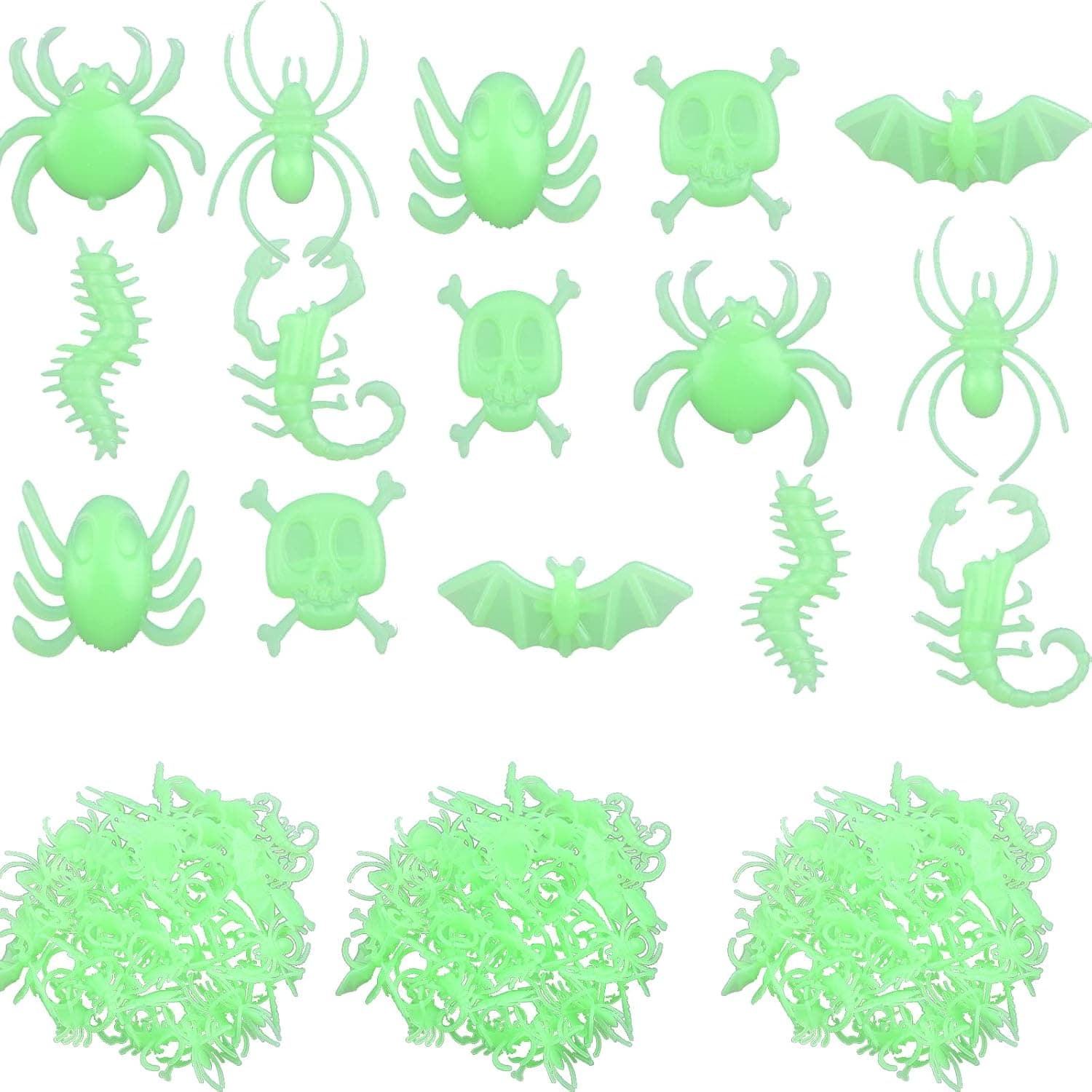 156 Pieces Halloween Spider Rings Glow In The Dark Plastic Spider Bat Bugs Finger Ring Toy for Treat or Trick Gifts Luminous Fingers Party Prank Glowing Toy Accessory for Halloween Party Favors Decor