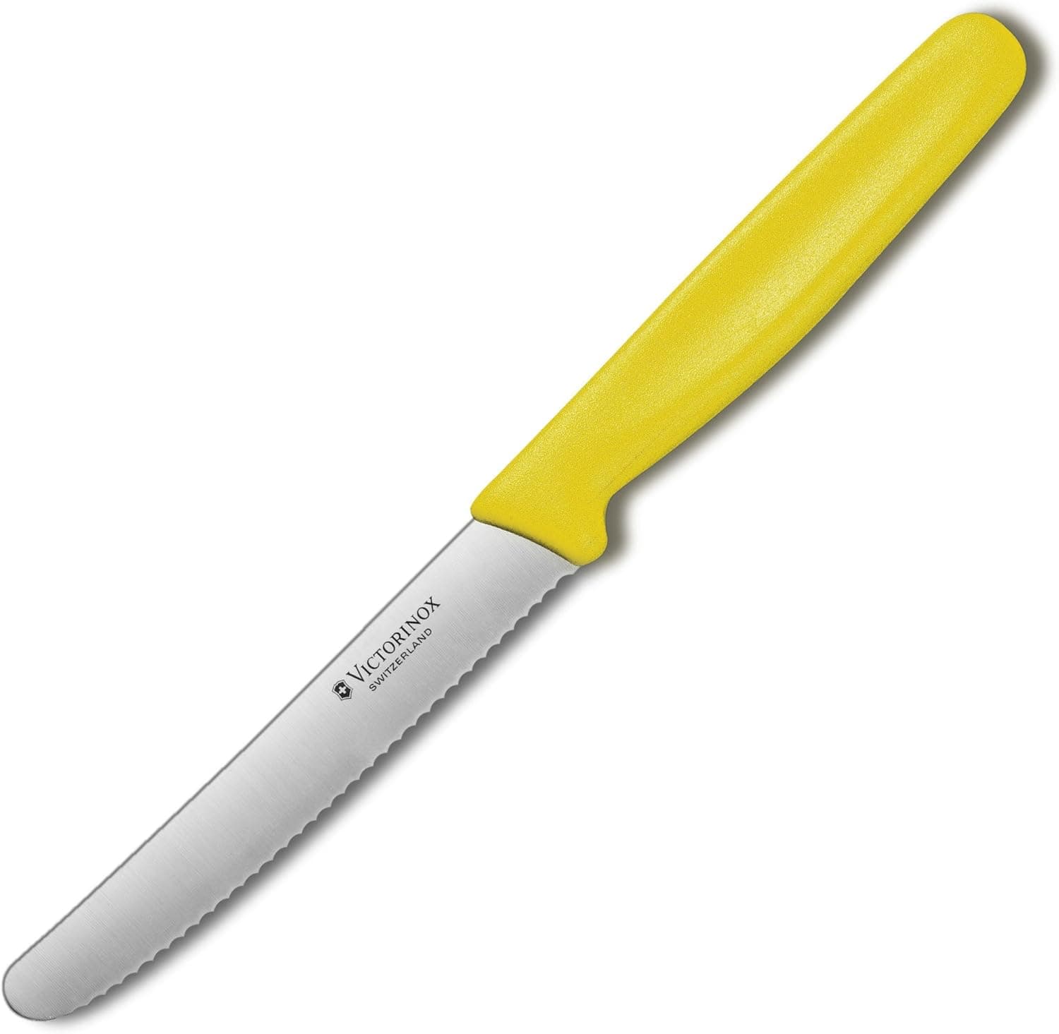 Victorinox Swiss Stainless Steel Round 4.5 Inch Utility Knife with Yellow Fibrox Handle