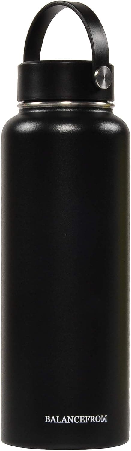 BalanceFrom Double-Wall Vacuum Insulated Stainless Steel Water Bottle, 3 Caps Included, Wide Mouth and Standard Mouth, Multiple Colors and Sizes