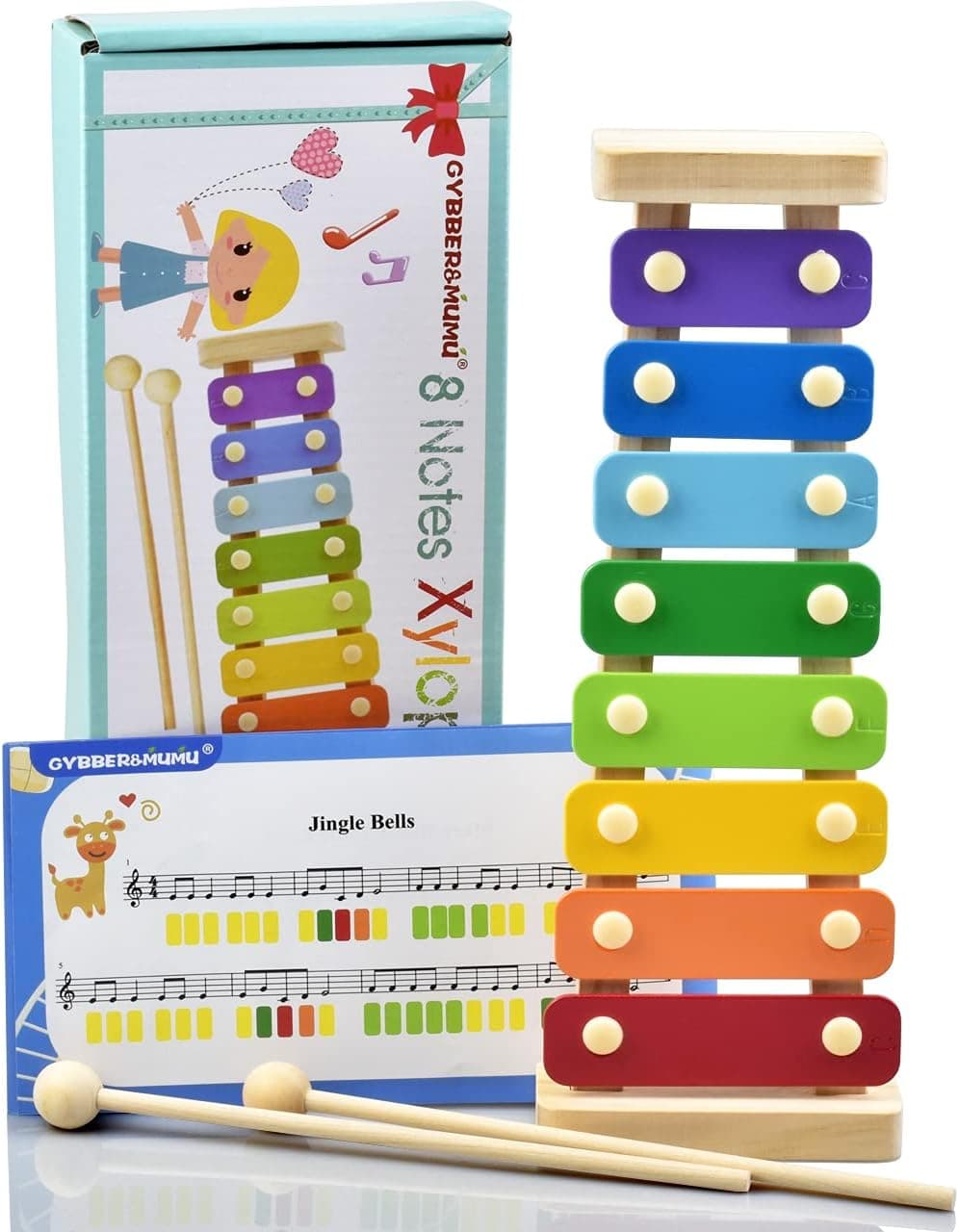 GYBBER&MUMU Colorful 8 Tones Hand Knock Musical Instrument Xylophone with 2 Wooden Mallets -- Inspire Children's Talent for Music (Colorful_#2)