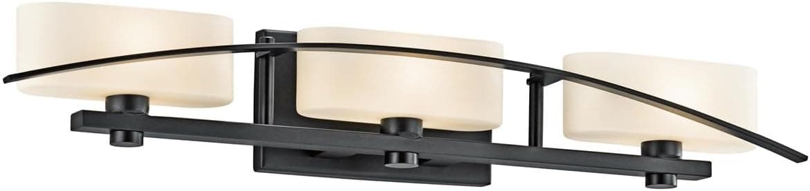 Kichler 45317BK Suspension 3LT Vanity Fixture, Black Finish and Satin Etched Cased Opal Glass Shades