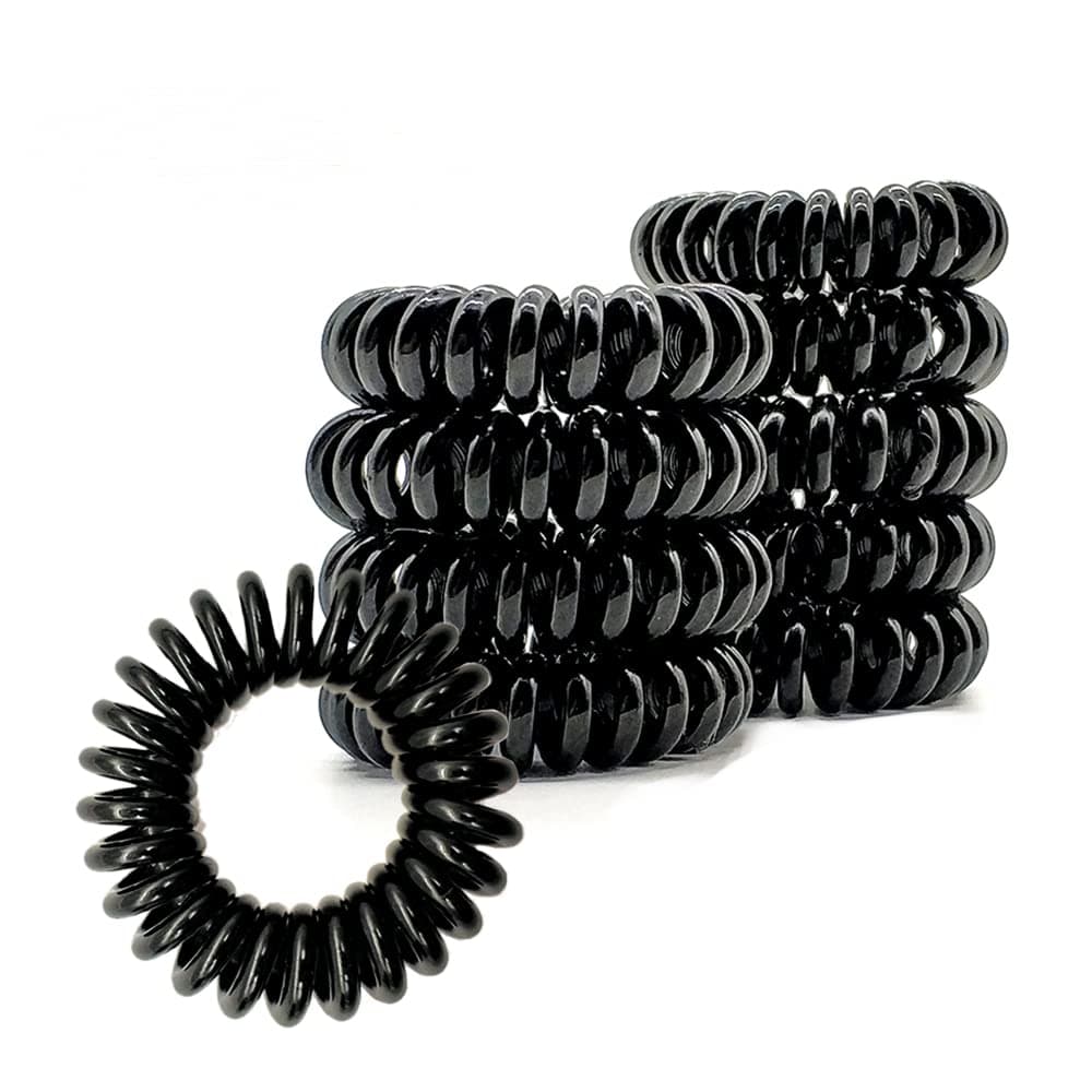 Xloey Spiral Hair Ties, Coil Hair Ties, Phone Cord Hair Ties, Hair Coils,Curly Dent,No Crease and No Headaches- 10pcs, Black