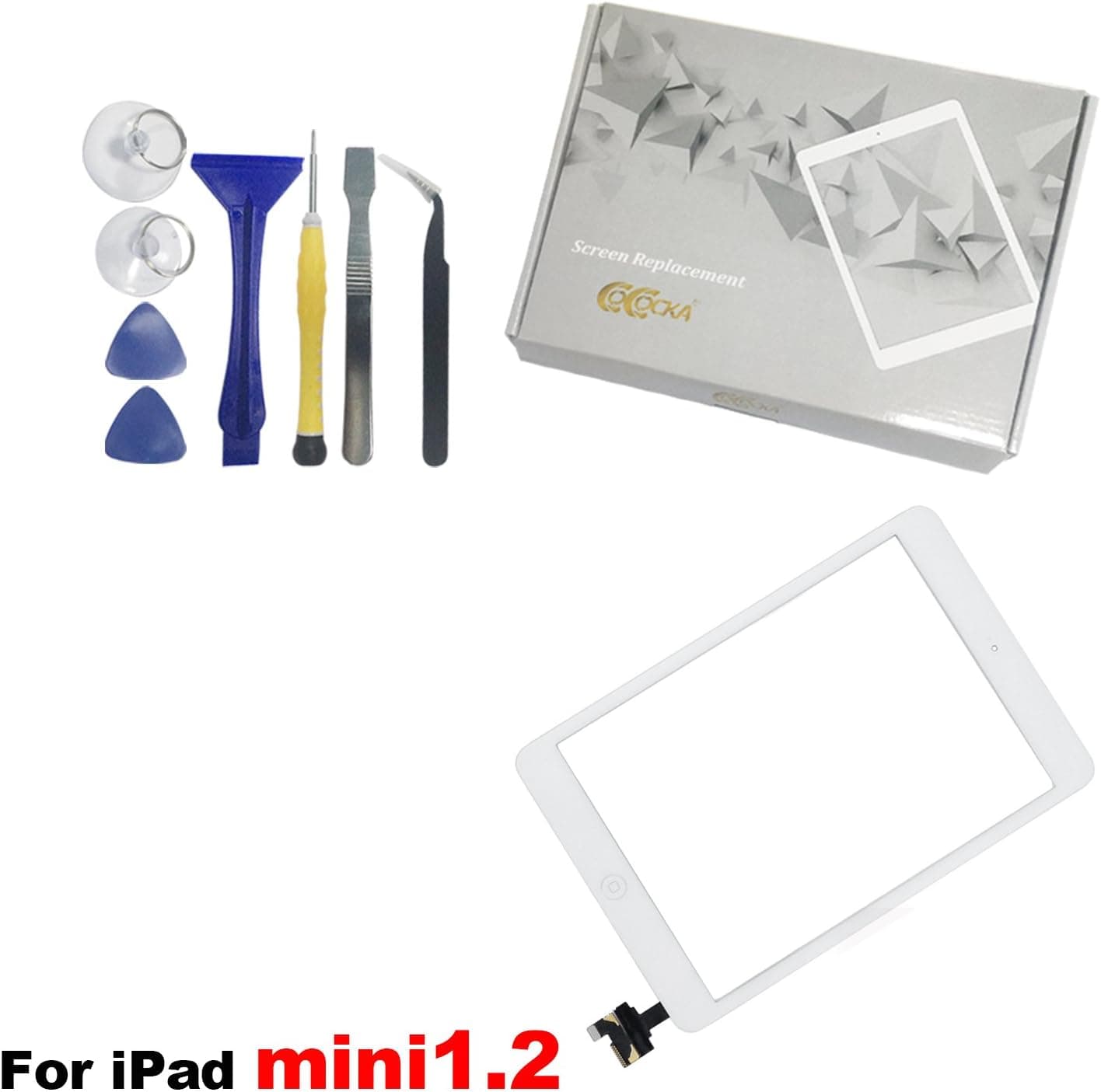 COCOCKA Panel Front Touch Screen Glass Digitizer Replacement Assembly for iPad iPad Mini 1/2 with IC Chip & Home Button Replacement & Camera Holder &Tool Kit (White)