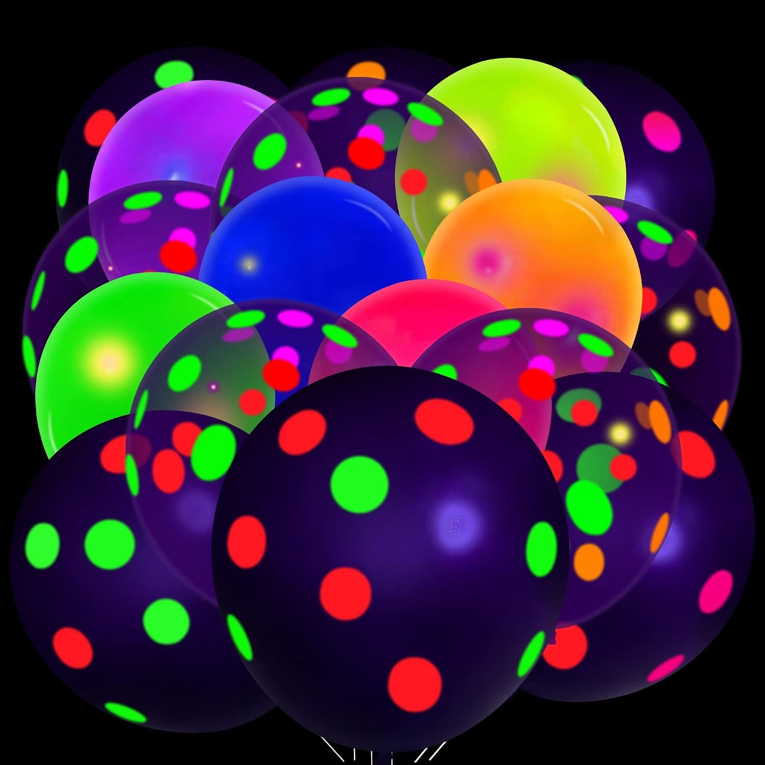 Adrastos UV Neon Balloons 150PCS Glow in the Dark Party Supplies Black Light balloons 12'' and 10'' Fluorescent Latex Balloons for Birthday,Wedding, Glow Party Decorations
