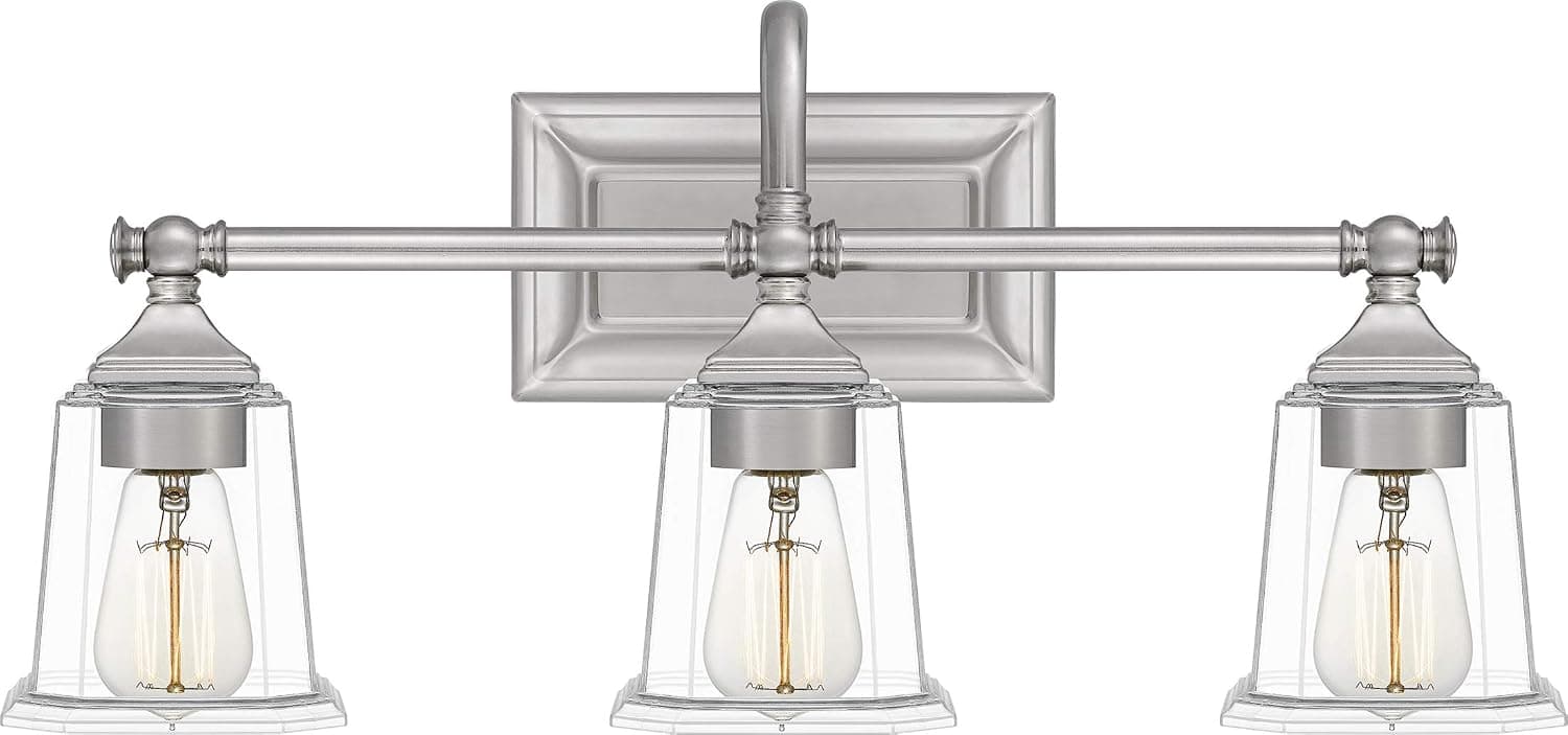 Quoizel NLC8603BN Nicholas Mid Century Vanity Bath Lighting, 3-Light 300 Watts, Brushed Nickel