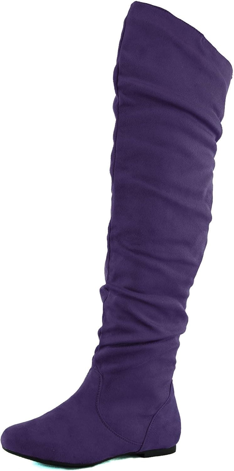 DailyShoes Women's Fashion-Hi Over-The-Knee Thigh High Flat Slouchly Shaft Low Heel Boots