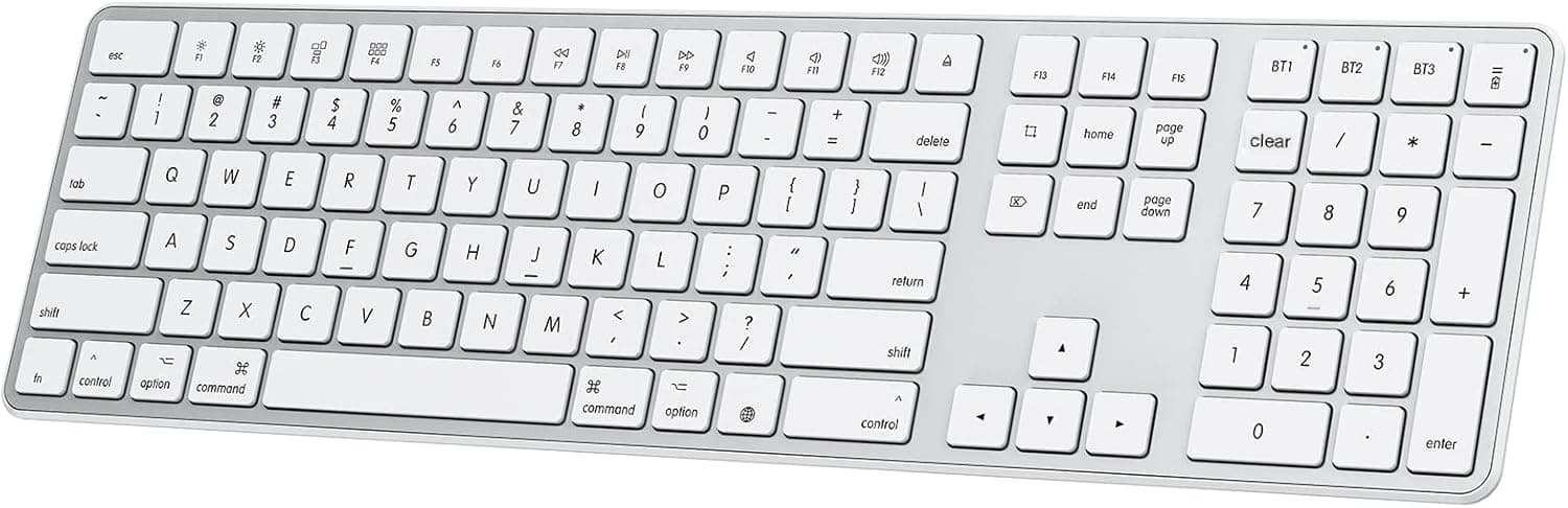Bluetooth Keyboard for Mac, OMOTON Wireless Keyboard with Numeric Keypad, Multi-Device, Rechargeable, Compatible with MacBook Pro/Air, iMac, iMac Pro, Mac Mini, Mac Pro Laptop and PC (Silver)