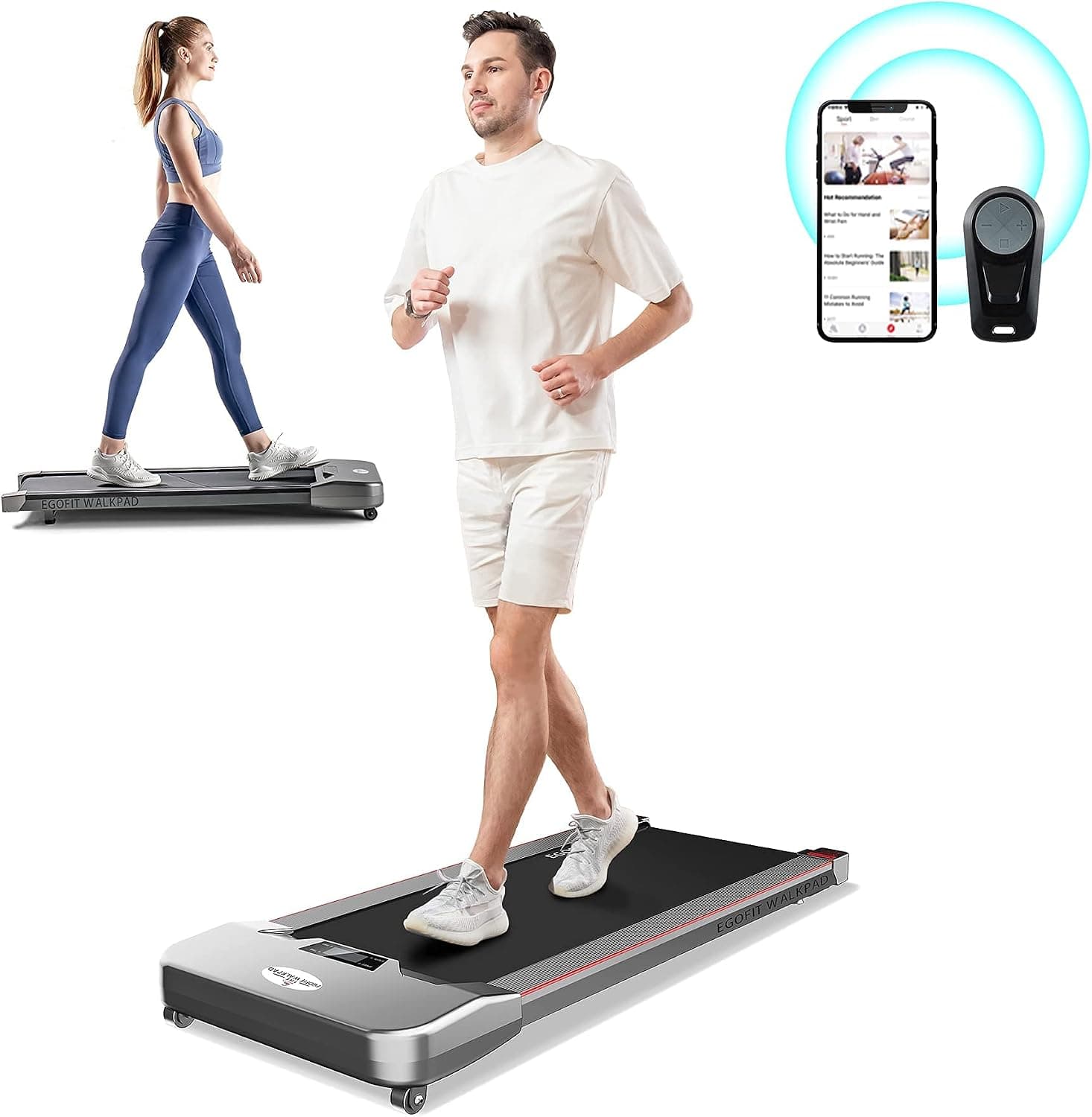 Egofit Walkpad Under Desk Treadmill Walking Pad Portable Flat Treadmill for Home&Office Exerciser Under Standing Desk, Model F1-3.7MPH, Installation Free with LCD Display, Ultra Slim and Silent