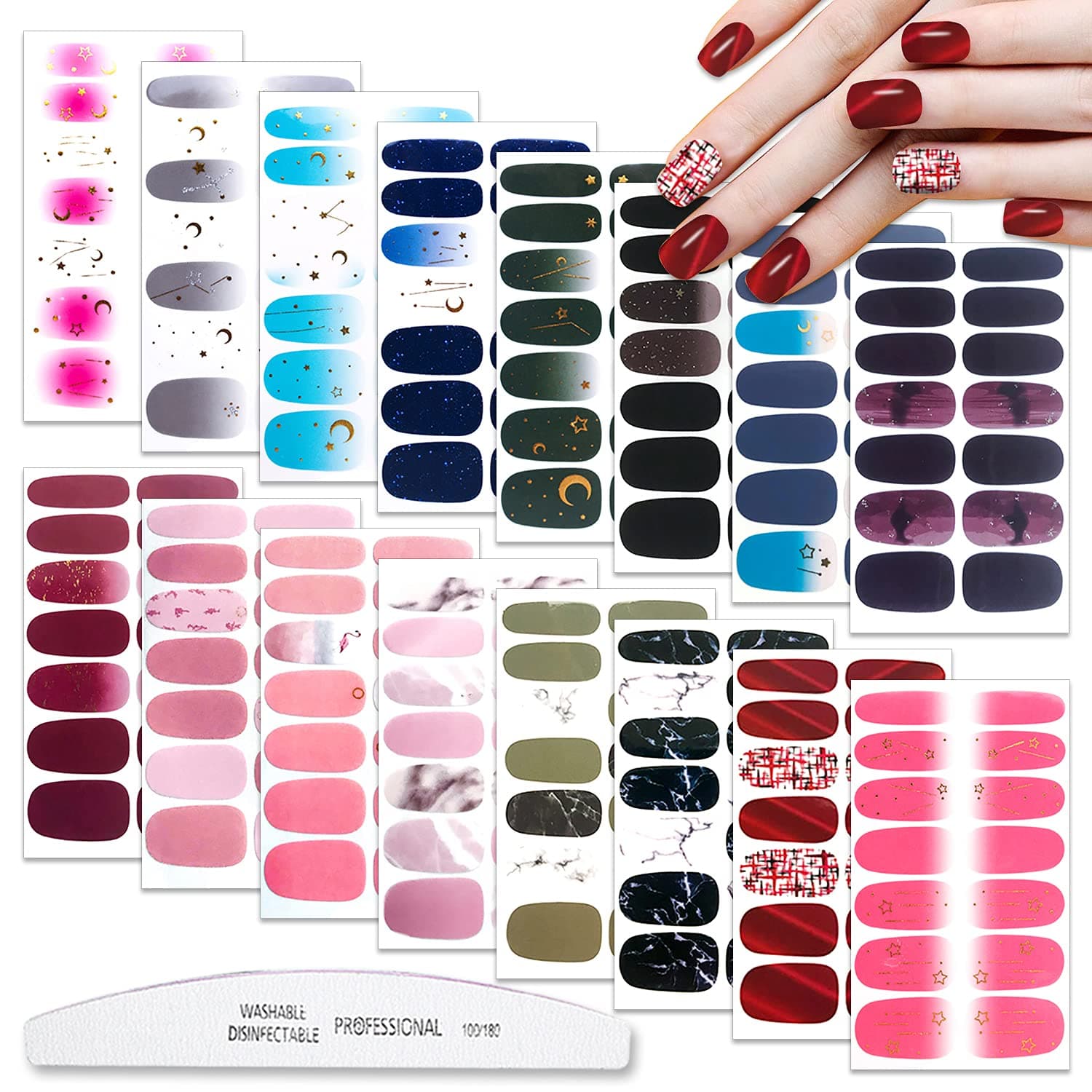 WOKOTO 16 Sheets Gradient Nail Polish Strips Stickers for Women Nail Wraps Stars and Moon Full Nail Stickers for Women Nail Art Decals Stick On Nails Polish Stickers Nail Gel Stickers for Girls
