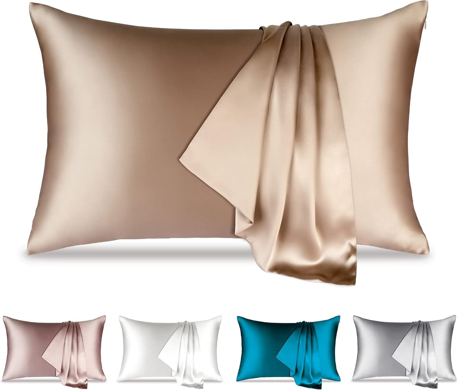 Silk Pillowcase, Soft Breathable 100% Pure Silk Pillowcase for Hair and Skin 600 Thread Count 22 Momme Silk Pillowcase with Hidden Zipper