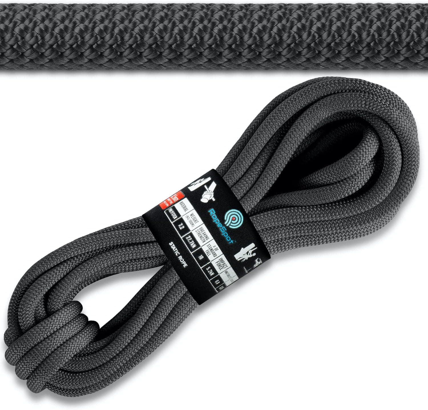 Powerful UIAA Static Rock Climbing Rope - High Strength Static Climbing Rope - Rock Mountaineering Climbing Gear - 10.5mm Rescue Rope - Heavy Duty Rope