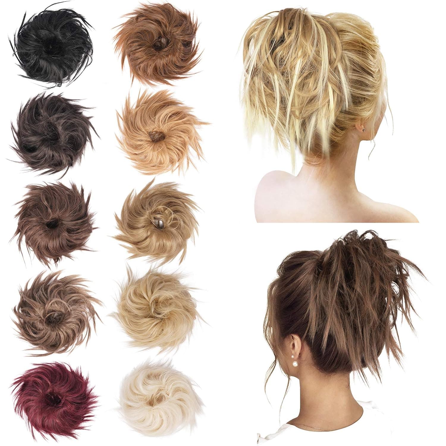 FESHFEN Messy Hair Bun Hairpiece, Tousled Updo Fluffy Hair Bun Extension with Elastic Rubber Band Messy Bun Hair Piece Synthetic Ponytail Hair Scrunchies Hairpieces for Women Girls