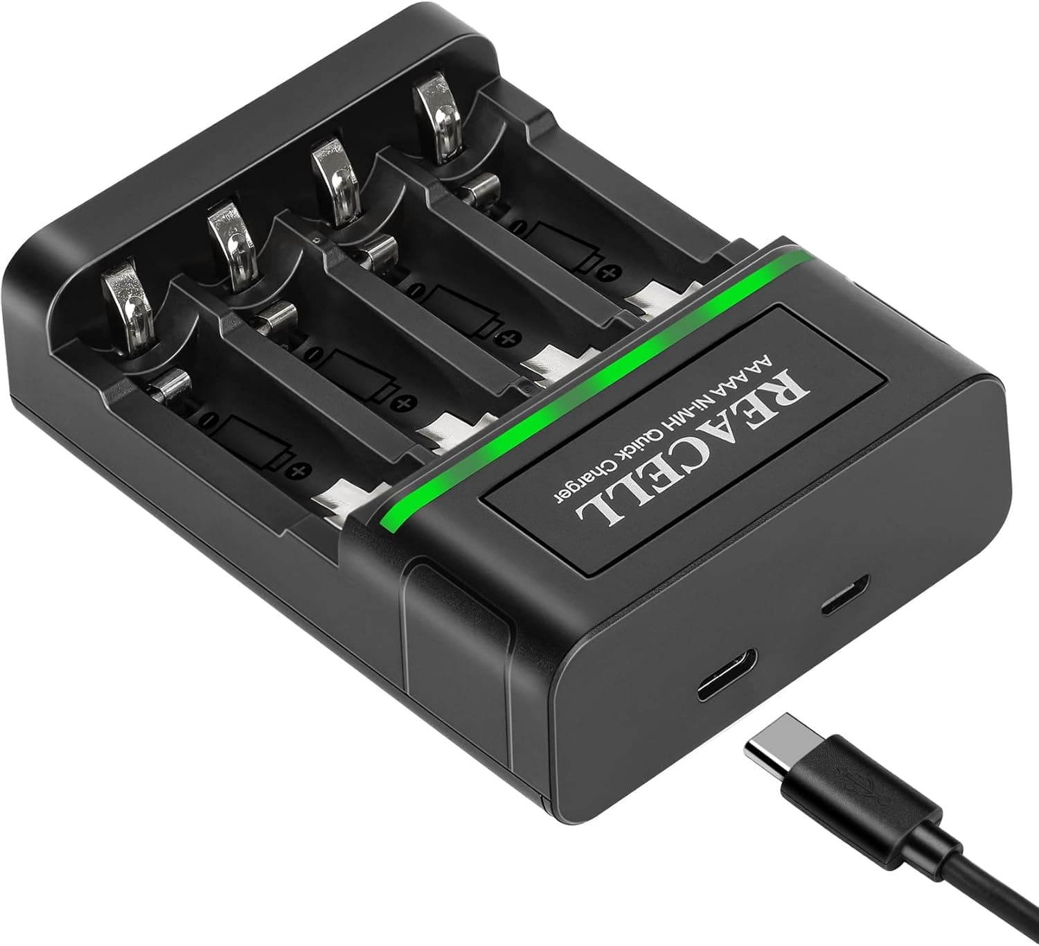 REACELL 1 Hour AA AAA Battery Charger for NiMH Rechargeable Batteries, Type-C Input for Double A Batteries and Triple A Batteries (4 Slots Fast Charger)