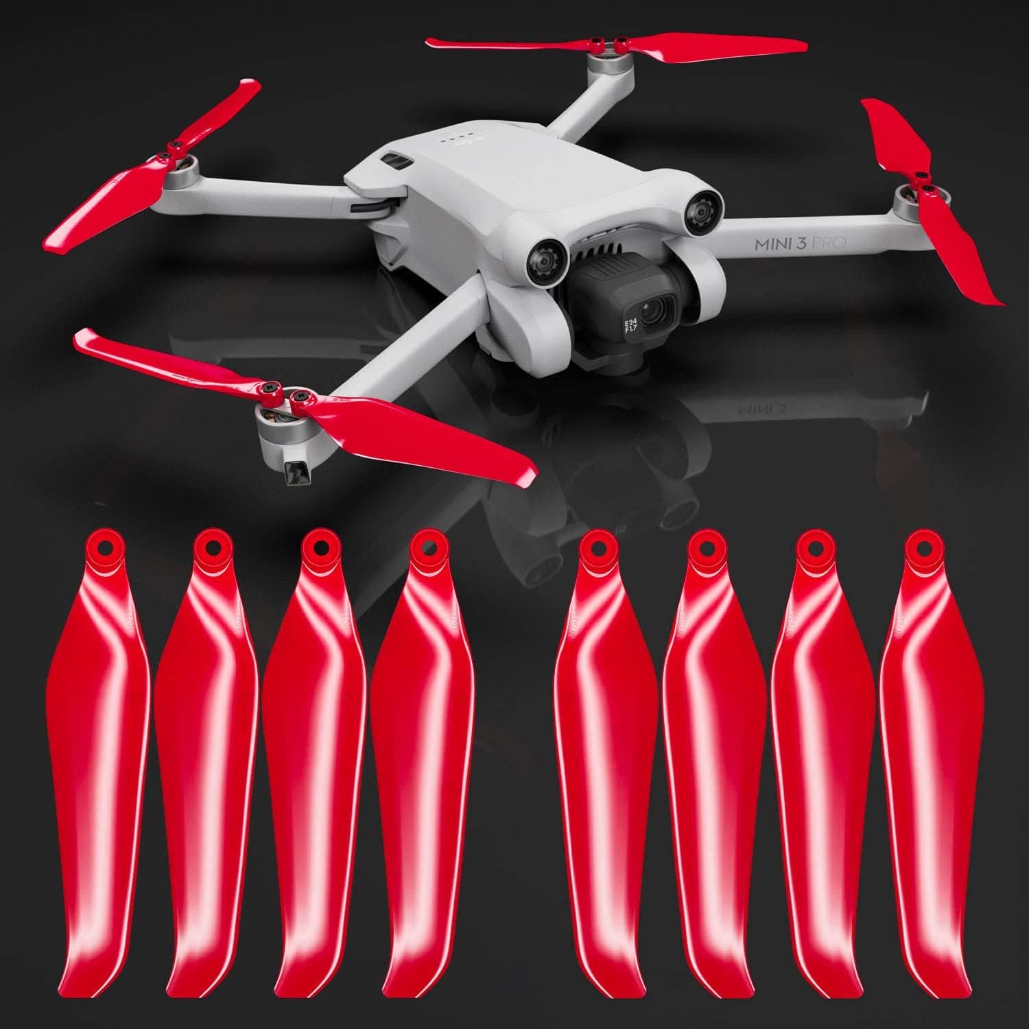 Master Airscrew Stealth Propellers for DJI Mini 3 Pro - Red, 4 propellers in Set