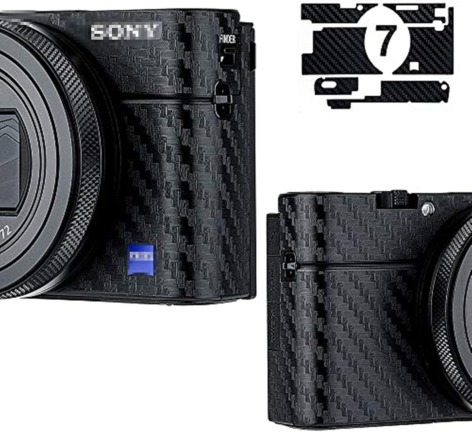 Kiorafoto Anti-Scratch Camera Body Cover Sticker Protector for Sony RX100 Mark VII RX100M7 Only, Anti-Slide Grip Holder Skin Guard Shield - Carbon Fiber Film
