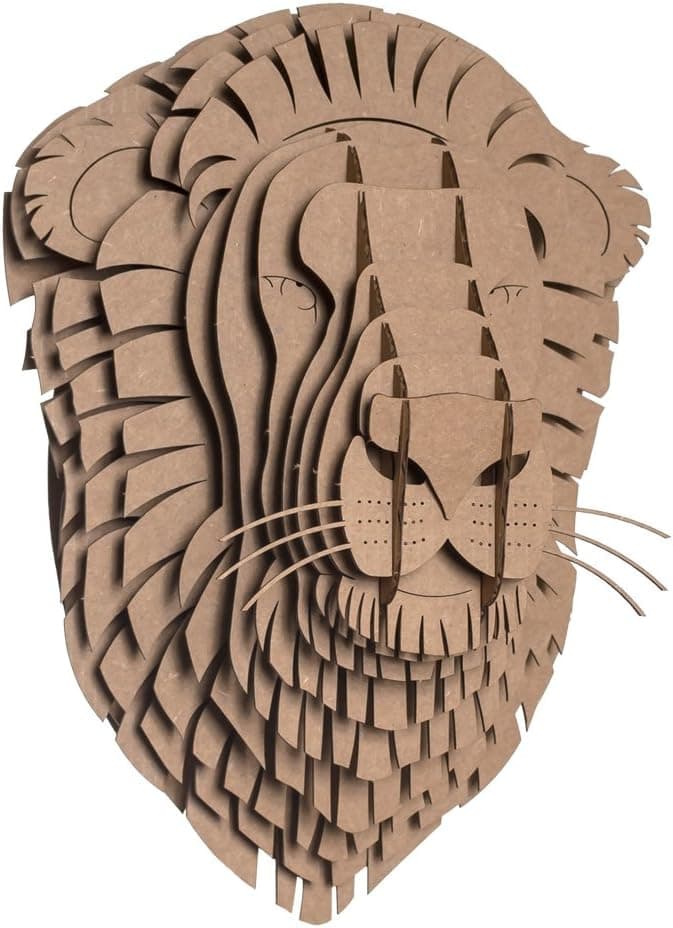 Cardboard Safari Recycled Cardboard Animal Taxidermy Lion Trophy Head, Leon Brown Small