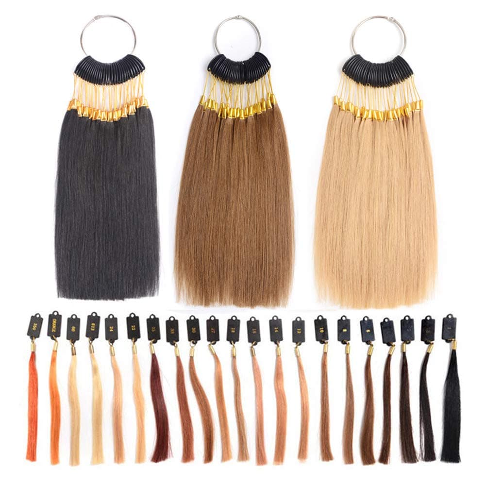 RemeeHi Rings 100% Human Hair Swatches Testing Color with Gold Buckles Straight Samples Hair for Salon Hairdressing 30 strands/set Brown 5°