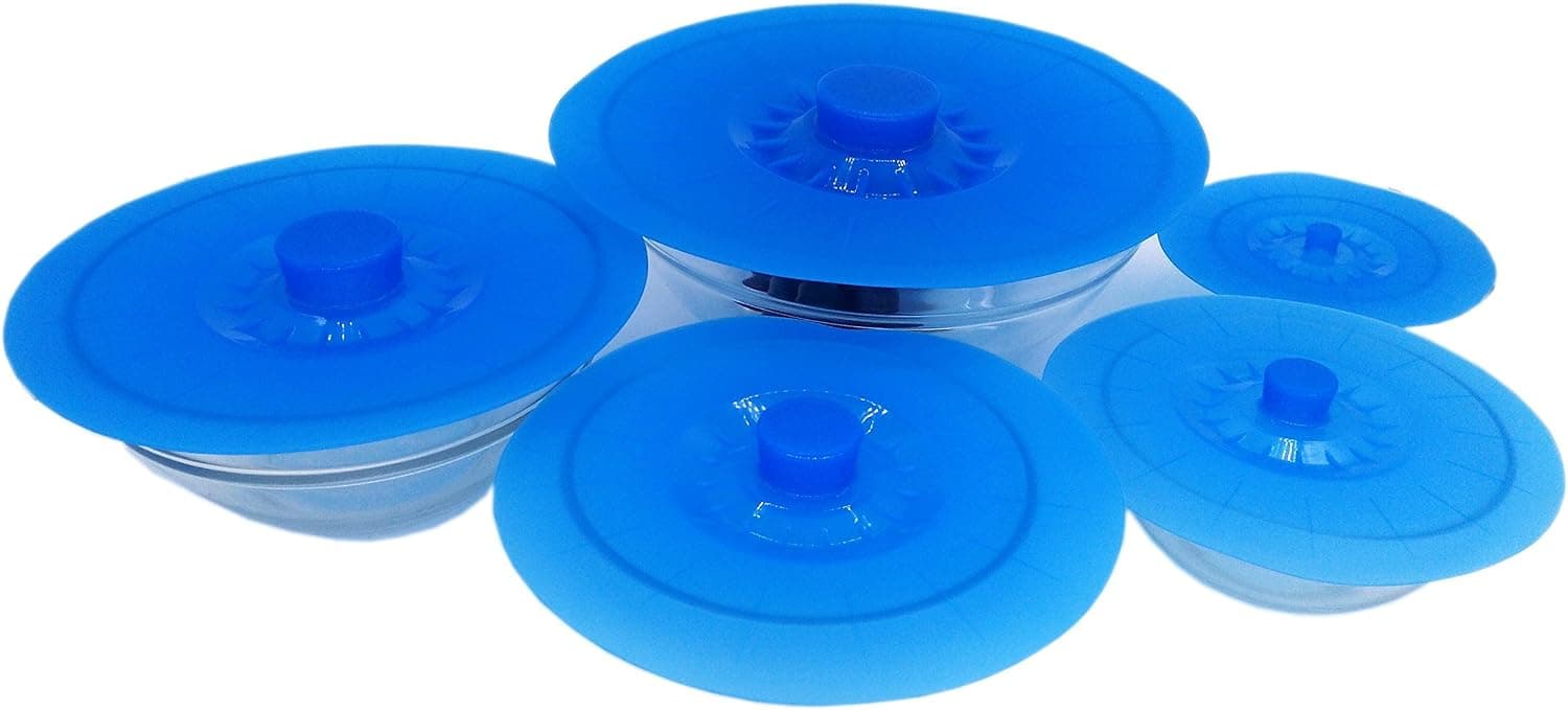 Silicone Suction Lids, Set of 5 Reusable Food Grade Suction Seal Covers for Bowls, Pots, Cups Safe and Durable