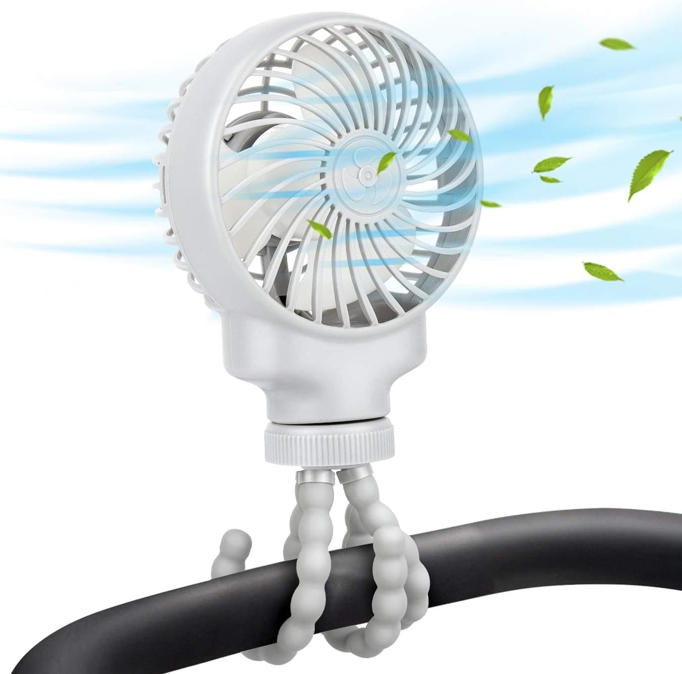 Stroller Fan Clip On for Baby, Mini Rechargeable Portable Handheld Personal Fans with Flexible Tripod USB or Battery Powered Small Desk Fans for Carseat, Office, Travel, Dorm, Camping, Bedroom