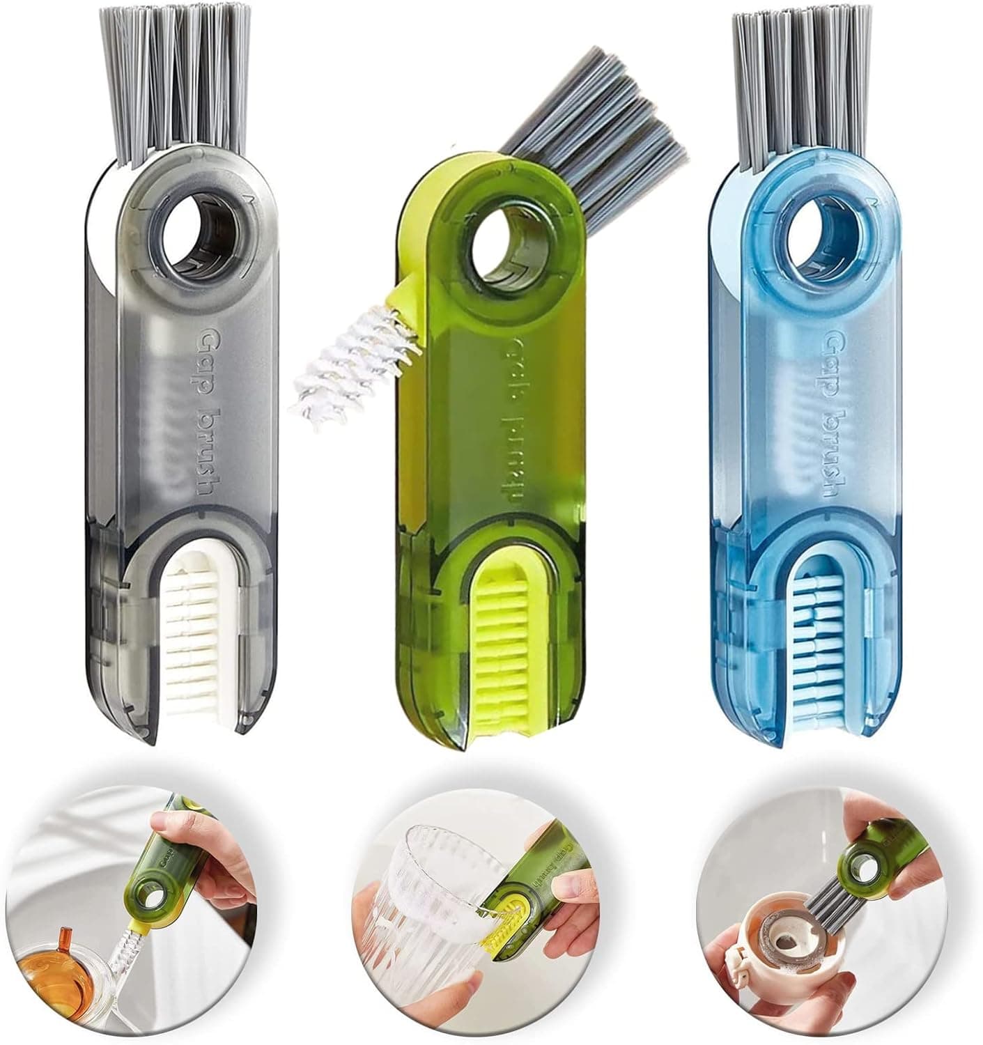 AAJDHE 3 in 1 Multifunctional Cleaning Brush,Multifunctional Cleaning Brush,3 Pcs Water Bottle Cleaner,3 in 1 Cleaning Brush for Water Bottles,Multi Functional Cleaning Brush for Bottle,Cup,Lid