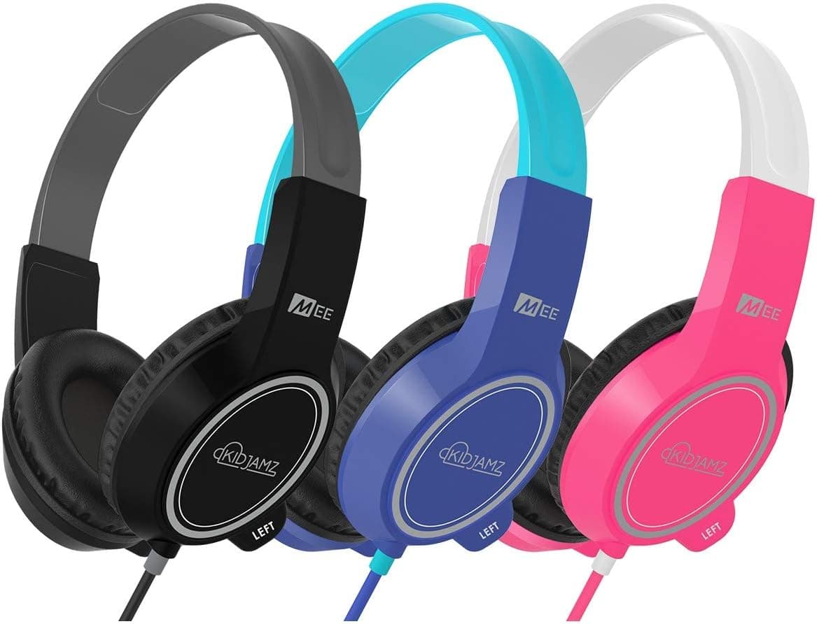 MEE audio Bulk Muti Pack of 3 KidJamz 3 Child Safe Headphones for Kids with Volume-Limiting Technology (Mixed Colors 3 Pack - Black, Blue & Pink)