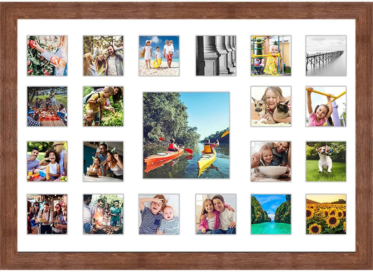 CountryArtHouse Brown Collage Frame With Mat - 20x29 Frame For (20) 4" x 4" and (1) 8" x 8" Photo - Rustic Brown Matted Instagram 4x4 Collage Photo Frame with Mat with Multi Opening Picture Matte
