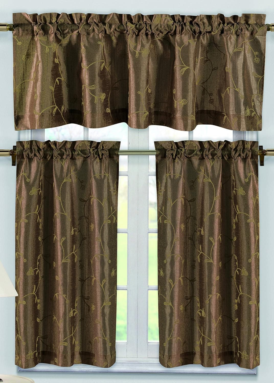 Duck River Textiles - Home Decorator Kitchen Tier & Valance Set | Small Window Curtain for Cafe, Bath, Laundry, Bedroom - Brown