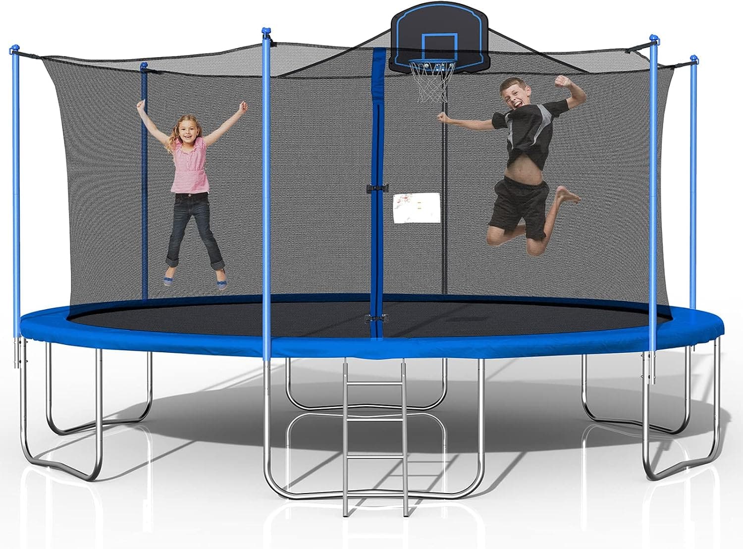 Viicaa Outdoor Trampoline for Kids and Adults-16 15 14 12 10 8FT Trampoline with Enclosure Net and Basketball Hoop, Jumping Mat and Spring Cover