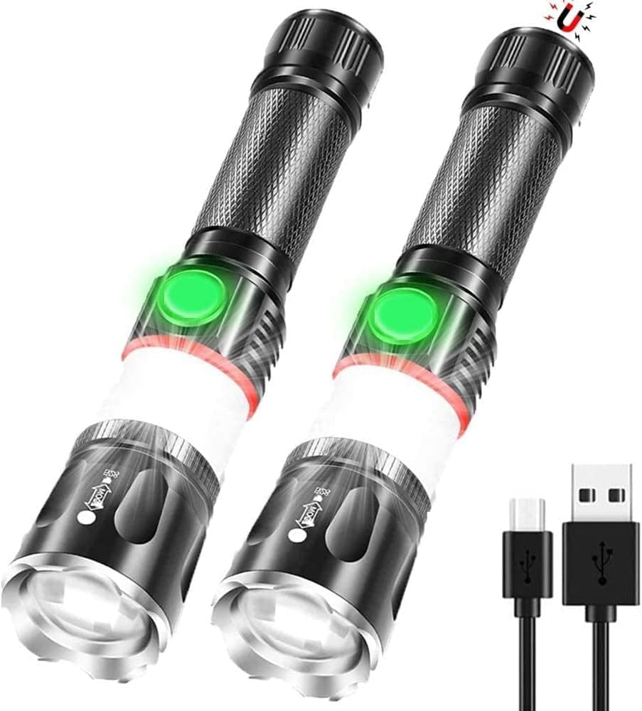 Hoxida Rechargeable Flashlight, Magnetic LED Tactical Flashlight 360 ° COB Work Light, Super Bright 5000 Lumen, Zoomable, Waterproof, 4Modes Flashlight for Emergency, Camping Flashlight