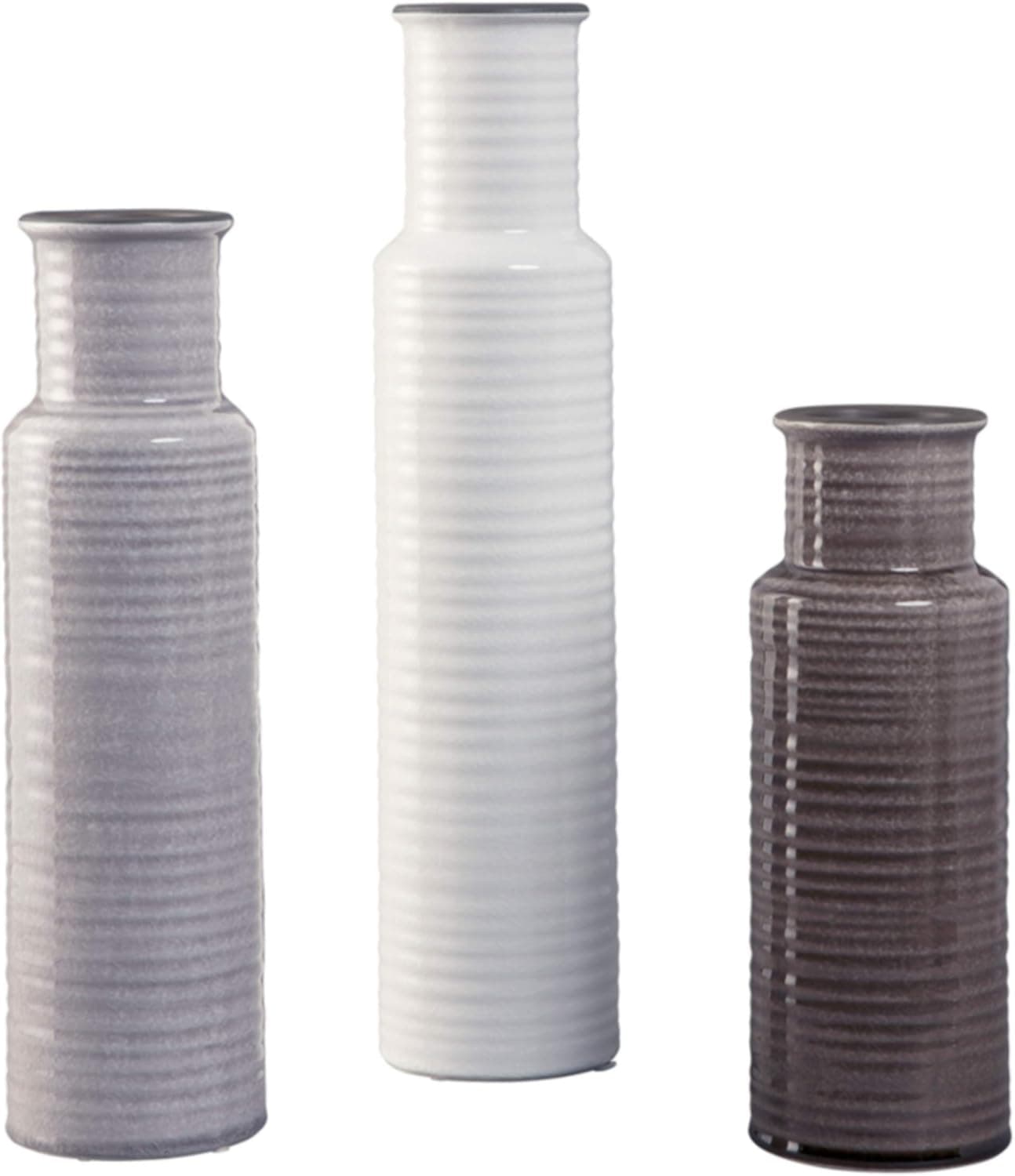 Signature Design by Ashley Marenda Ceramic 3 Decorative Vase Set, Gray & White