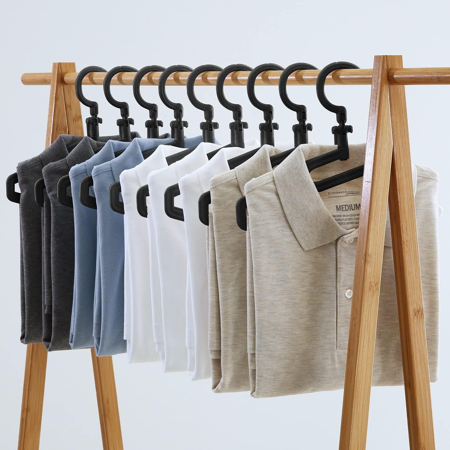 EZAM Clothes Hangers Space Saving - 6 Pack Foldable Clothes Hangers, Detachable Utility Bar Closet Hangers for Clothes, Durable Space Hangers for Closet Rack, College & Dorm Room Essentials (Black)