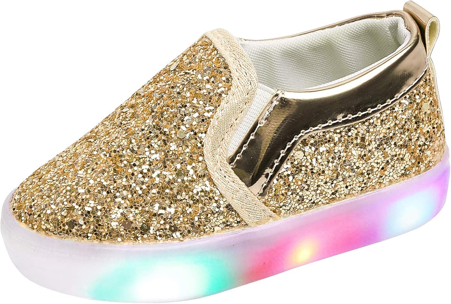 Szsppinnshp Toddler Girl's Light Up Sequins Slip On Loafers Baby Glitter Shoes Flashing LED Casual Princess Party Shoes Flat Sneakers (Toddler/Little Kid)