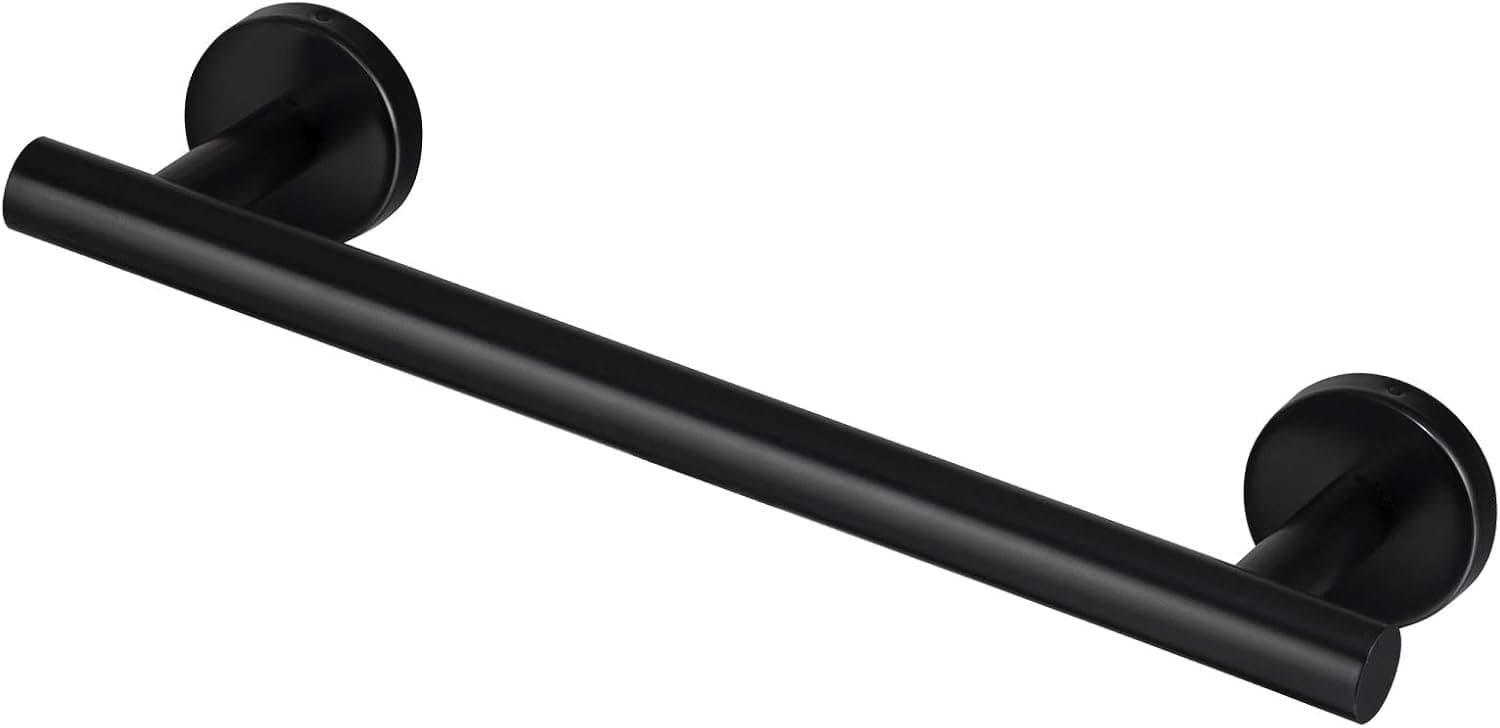 Towel Bar,12 Inch Matte Black Stainless Steel Single Towel Racks for Bathroom Kitchen Hand Towel Holder Dish Cloths Hanger Waterproof Wall-Mounted Towel Bar