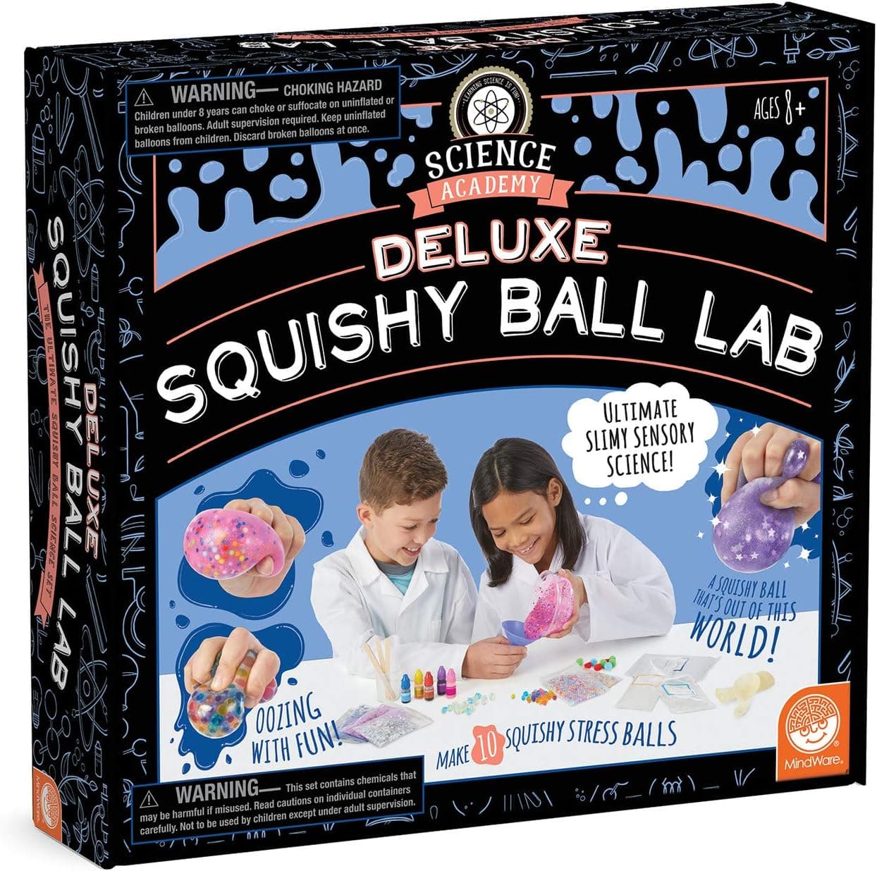 MindWare Science Academy Deluxe Squishy Ball lab - Kids & Teens Make 10 Different Squishy Ball Toys with Our 53pc Set - Wild & Weird Experiments for Boys & Girls - Great Educational Gift