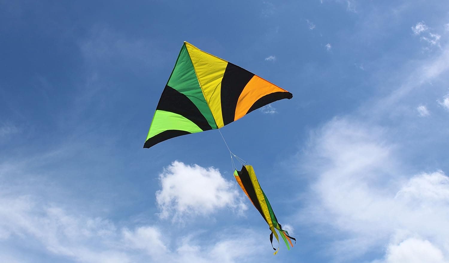 Tropical Rainbow with Spinner Windsock Giant Delta Kite, 40 Meters String, Handle Included, Easy Flyer, Beautiful Colors in The Sky