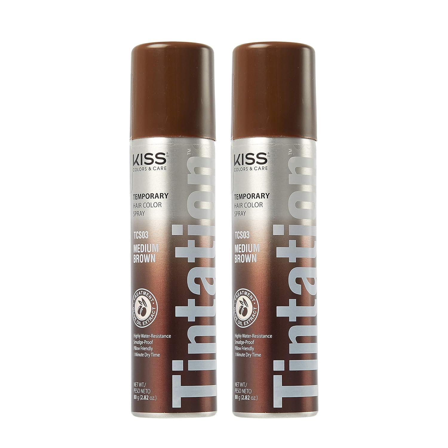 Kiss Root Cover Up Gray Concealer Spray Tintation Temporary Hair Color Spray Root Touch Up Spray Hair Dye 2.82 oz. 2 PACK (Medium Brown)