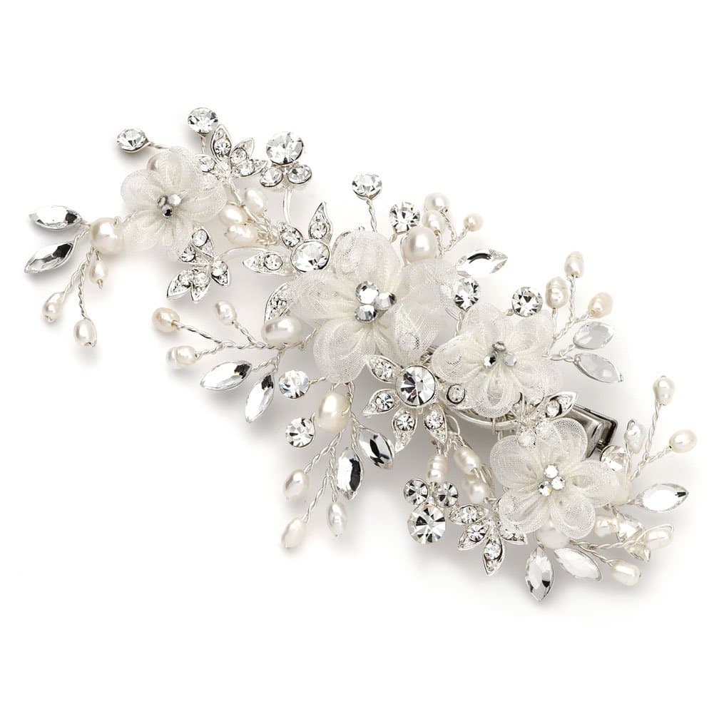 USABride Freshwater Pearl and Crystal Hair Clip, Bridal Flower Hair Accessory 2218