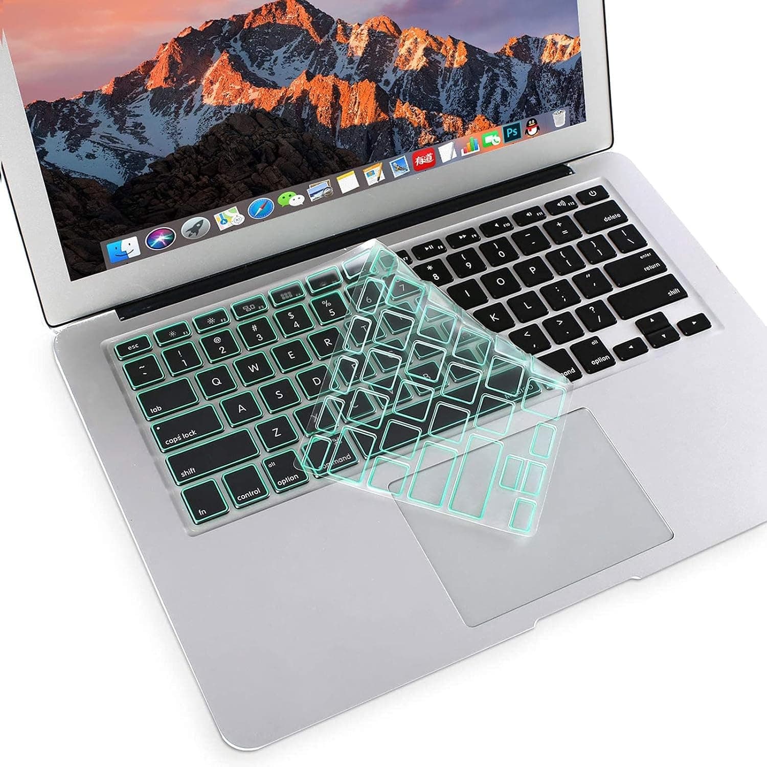 MOSISO Ultra Thin Keyboard Cover TPU Skin Compatible with MacBook Air 13 inch A1466 A1369 2010-2017&Compatible with MacBook Pro 13/15 inch (with/Without Retina Display,2015 Older Version), Mint Green