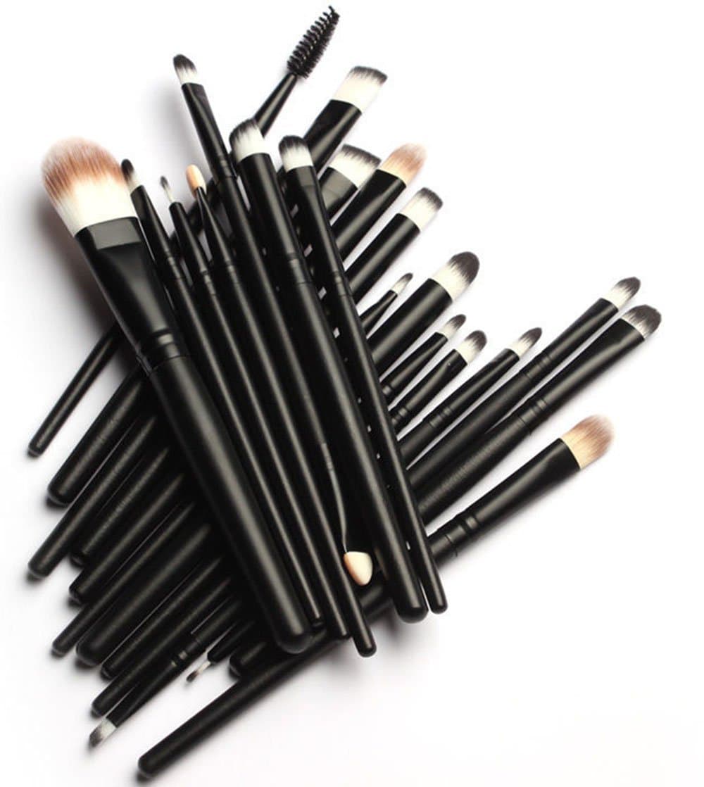 Crazy Genie 20 Pcs Pro Makeup Set Powder Foundation Eyeshadow Eyeliner Lip Cosmetic Brushes Black