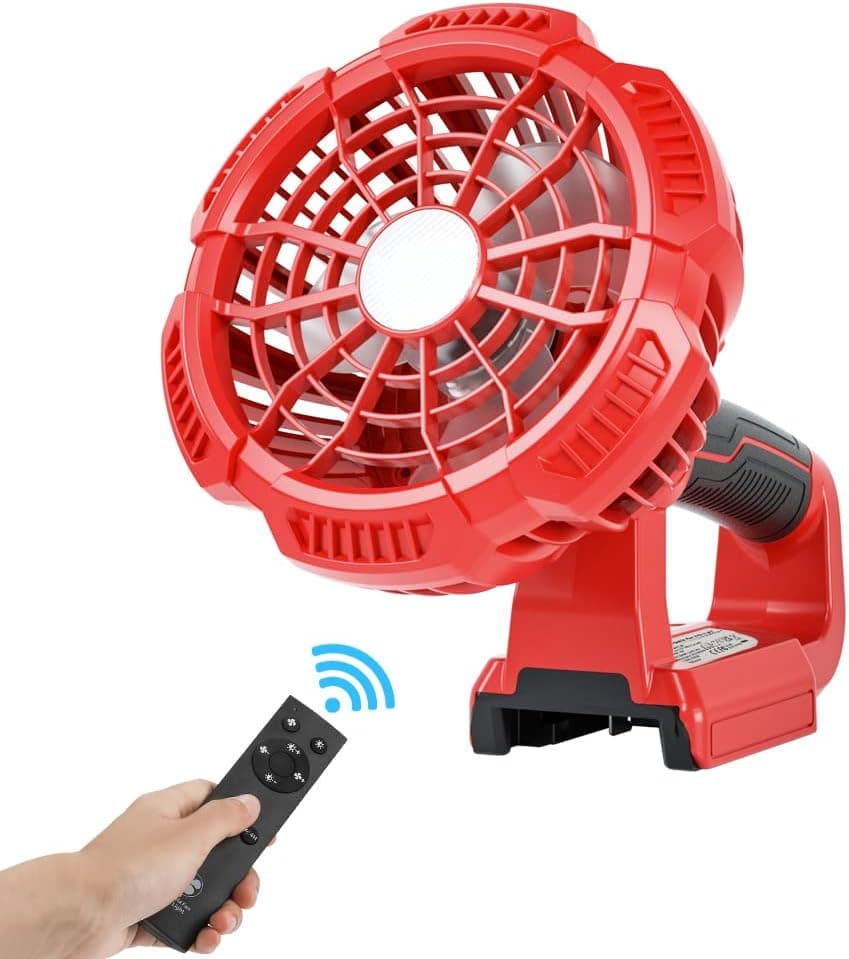 WaxPar Camping Fan For Milwaukee Fan Cordless Fan, USB Floor Fan Tent Fan with Light Compatible with Milwaukee M18 Battery Powered Fan 14.4-20V Li-Ion Battery, Remote, 3 Modes, Timer